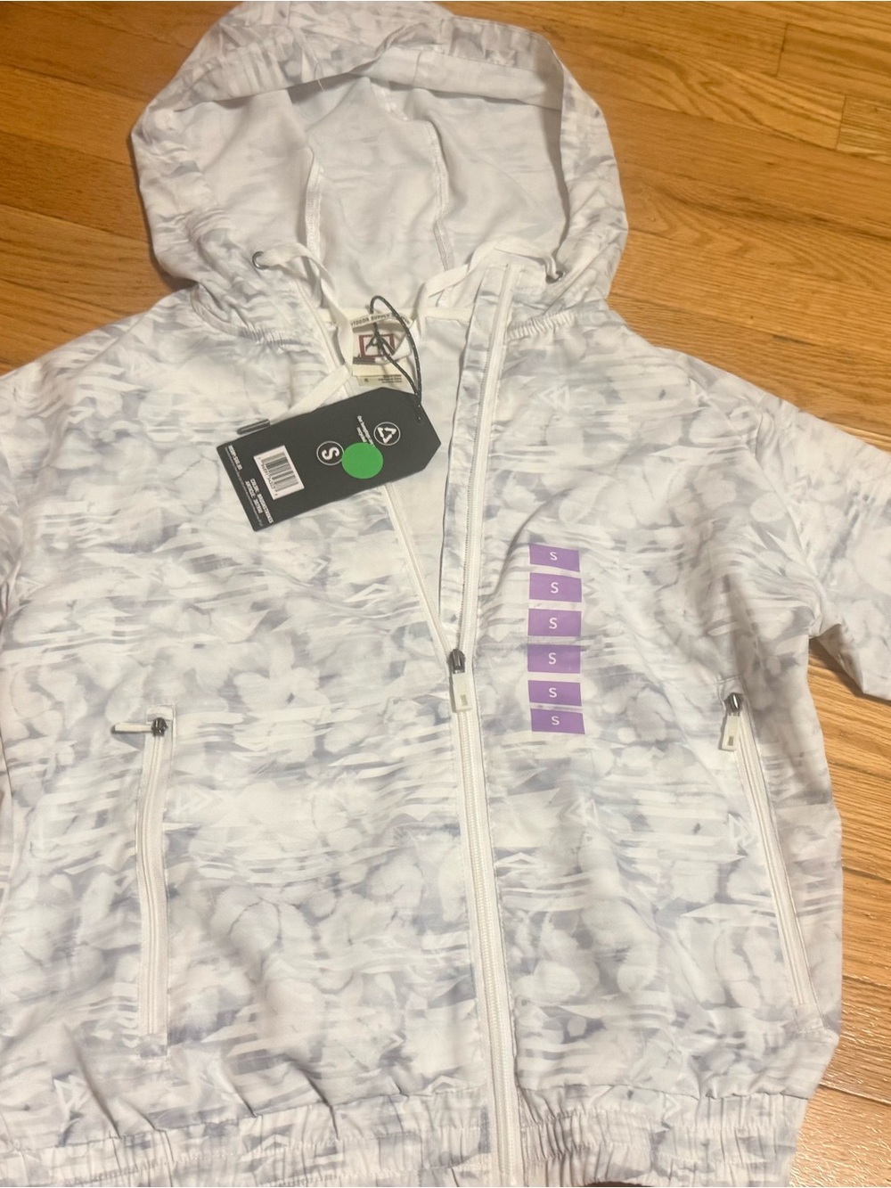 NWT size S Avalanche womens White Marble-Purple Hooded Jacket-windbreaker
